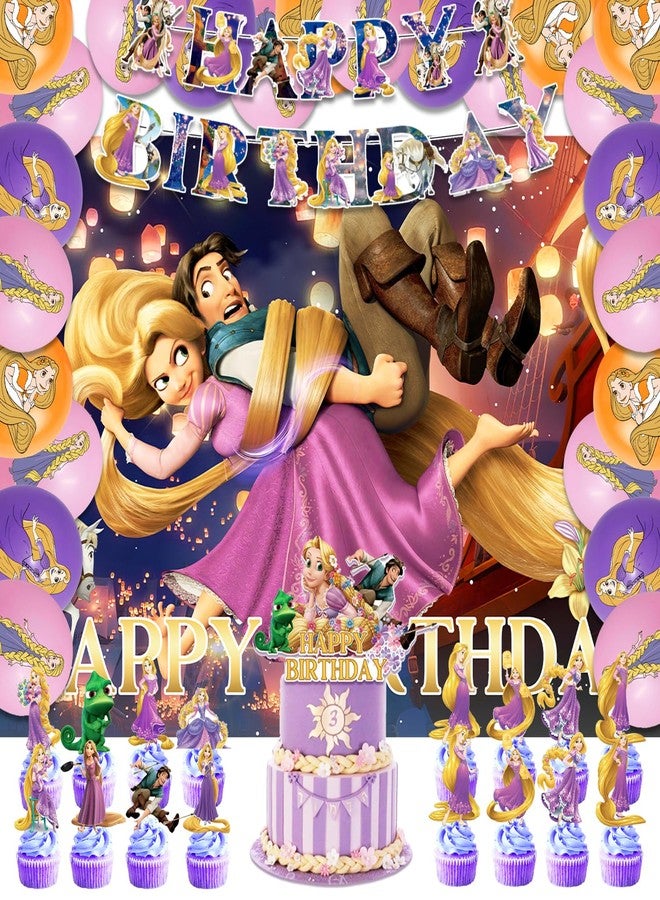 OMTO 42Pack Princess Birthday Party Supplies Pack Includes，Banner，Cake Topper，Blackdrop,Balloons for party Decoration - Image 1